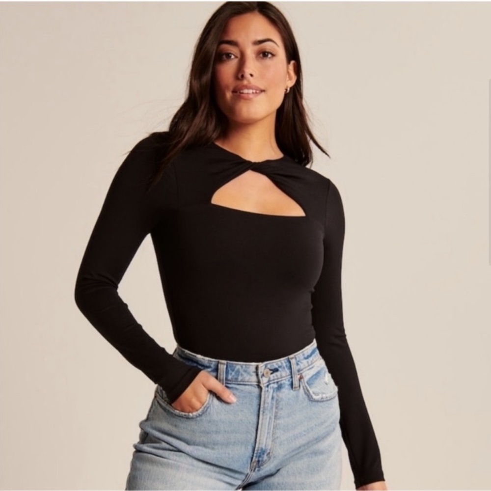 Abercrombie & Fitch seamless black bodysuit with cross tie detail